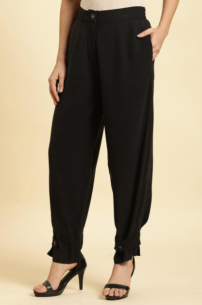 Black Straight Trouser With Button Tab On Hemline - wforwoman