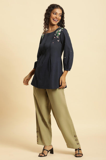Green Taper Pleated Trouser With Buttom On Hemline - wforwoman