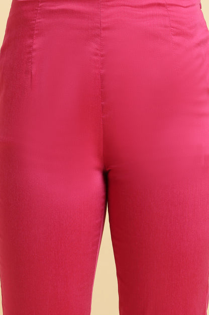 Pink Slim Pants With Embroidered Hemline