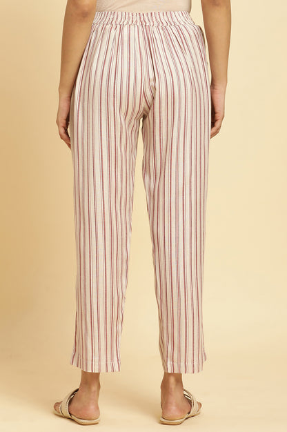 Beige Straight Pants With Red Stripes