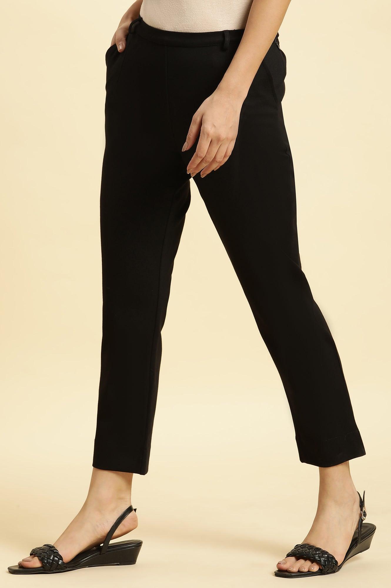 Black Slim Fit Elasticated Western Pants - wforwoman