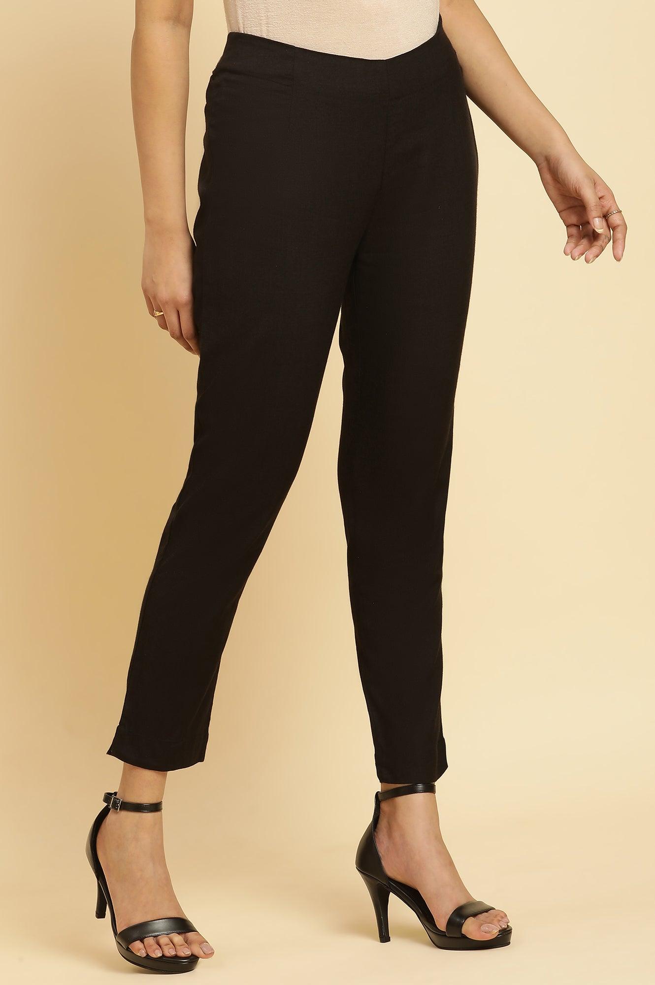 Black Solid Basic Slim Pants - wforwoman