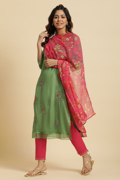 Pink Floral Printed Chiffon Dupatta