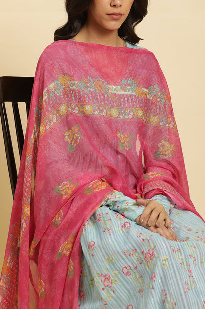 Pink Floral Printed Chiffon Dupatta