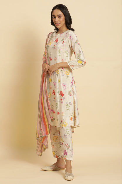 Multi-Coloured Striped Chiffon Dupatta