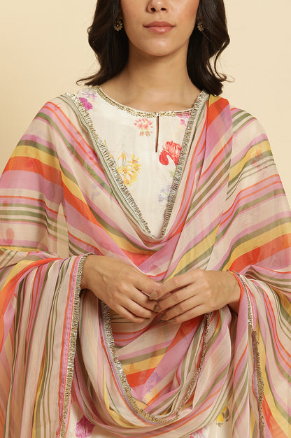 Multi-Coloured Striped Chiffon Dupatta