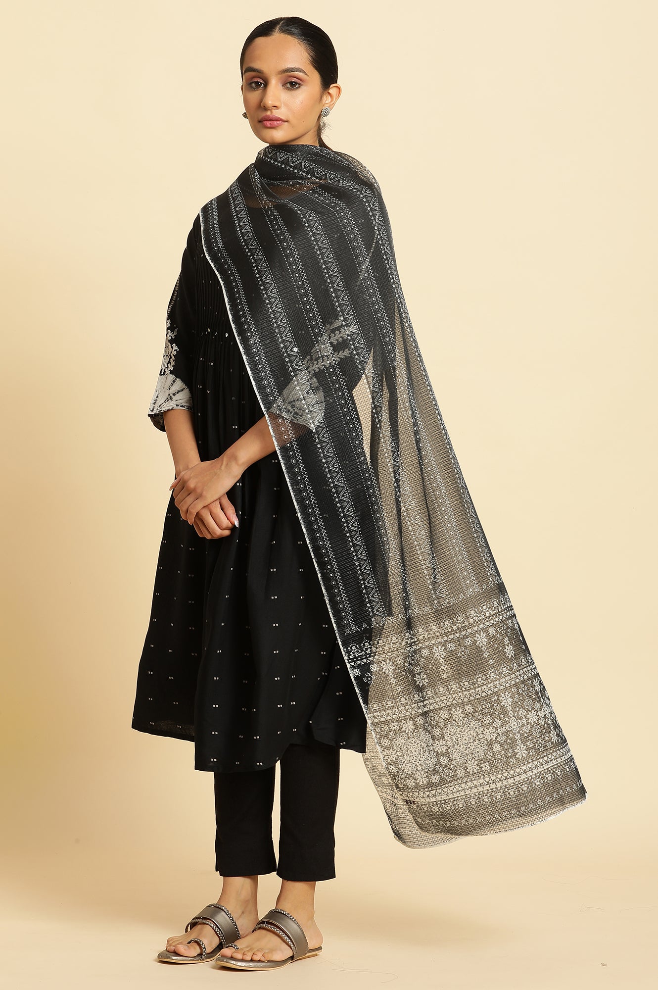 Black And White Kota Printed Dupatta