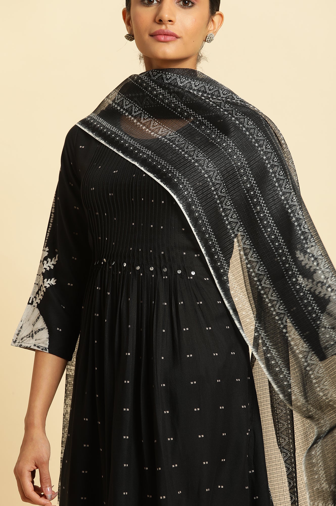 Black And White Kota Printed Dupatta