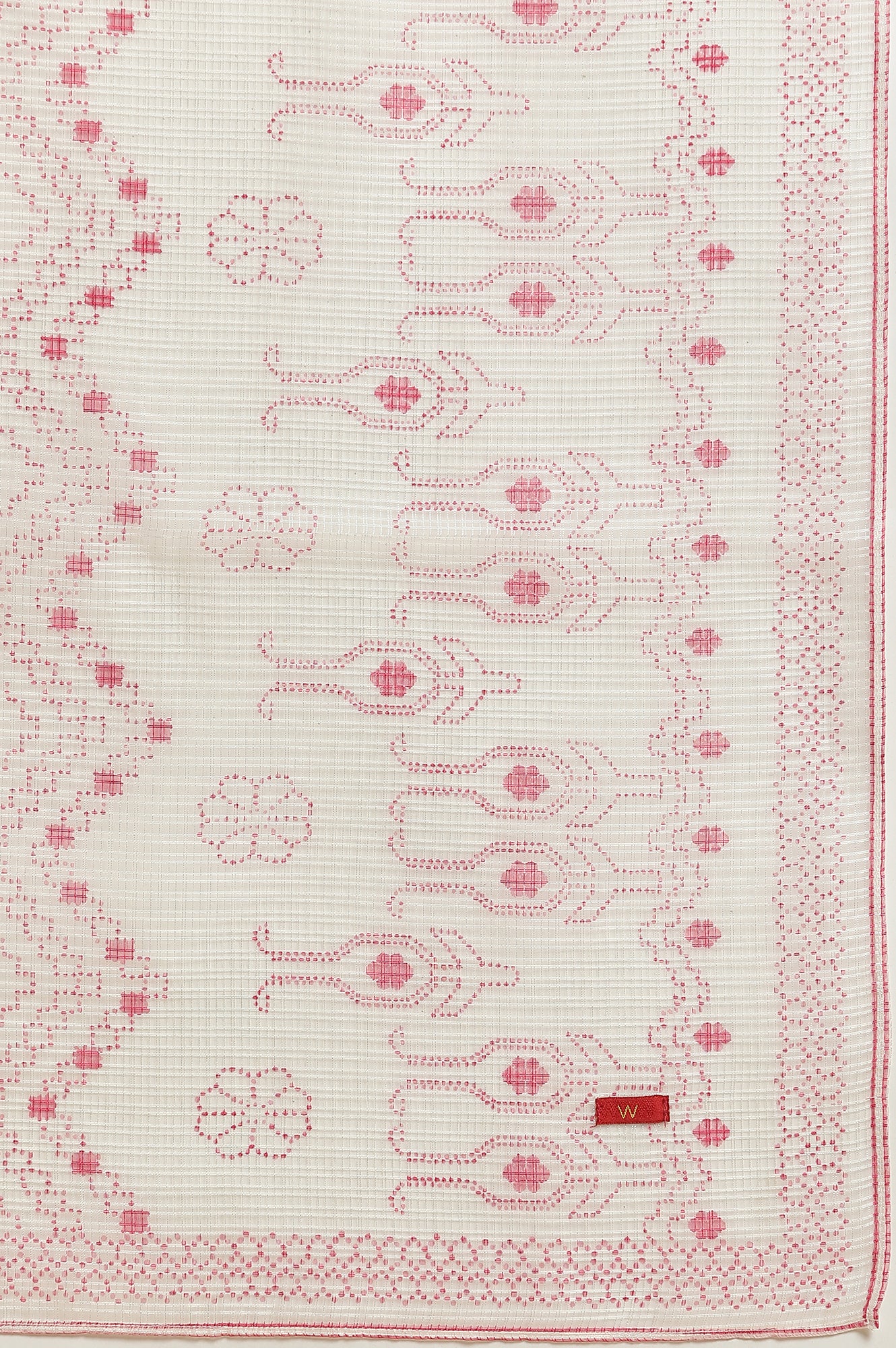 White Kota Dupatta In Pink Print