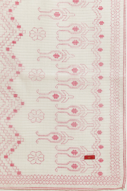 White Kota Dupatta In Pink Print