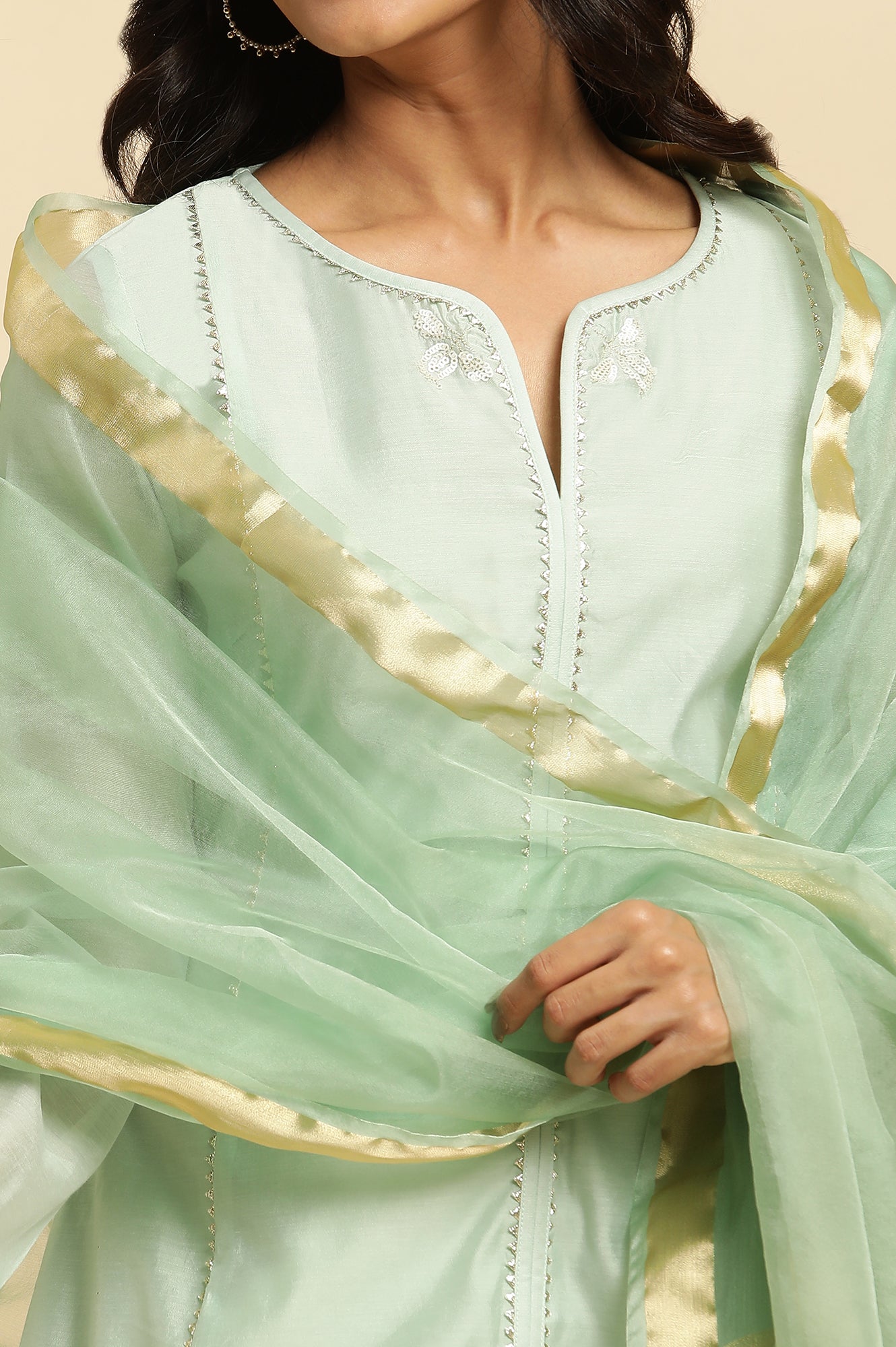 Bright Green Organza Dupatta