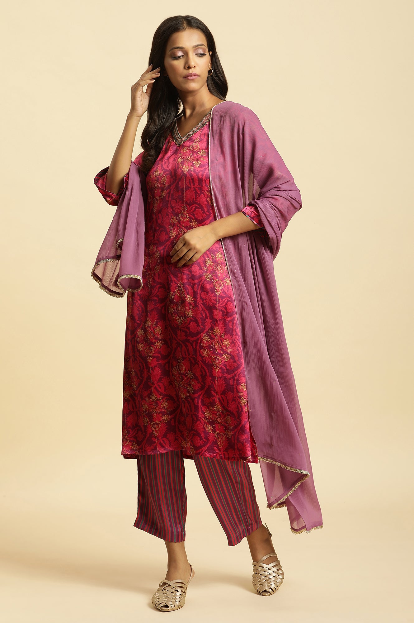 Purple Chiffon Embellished Dupatta