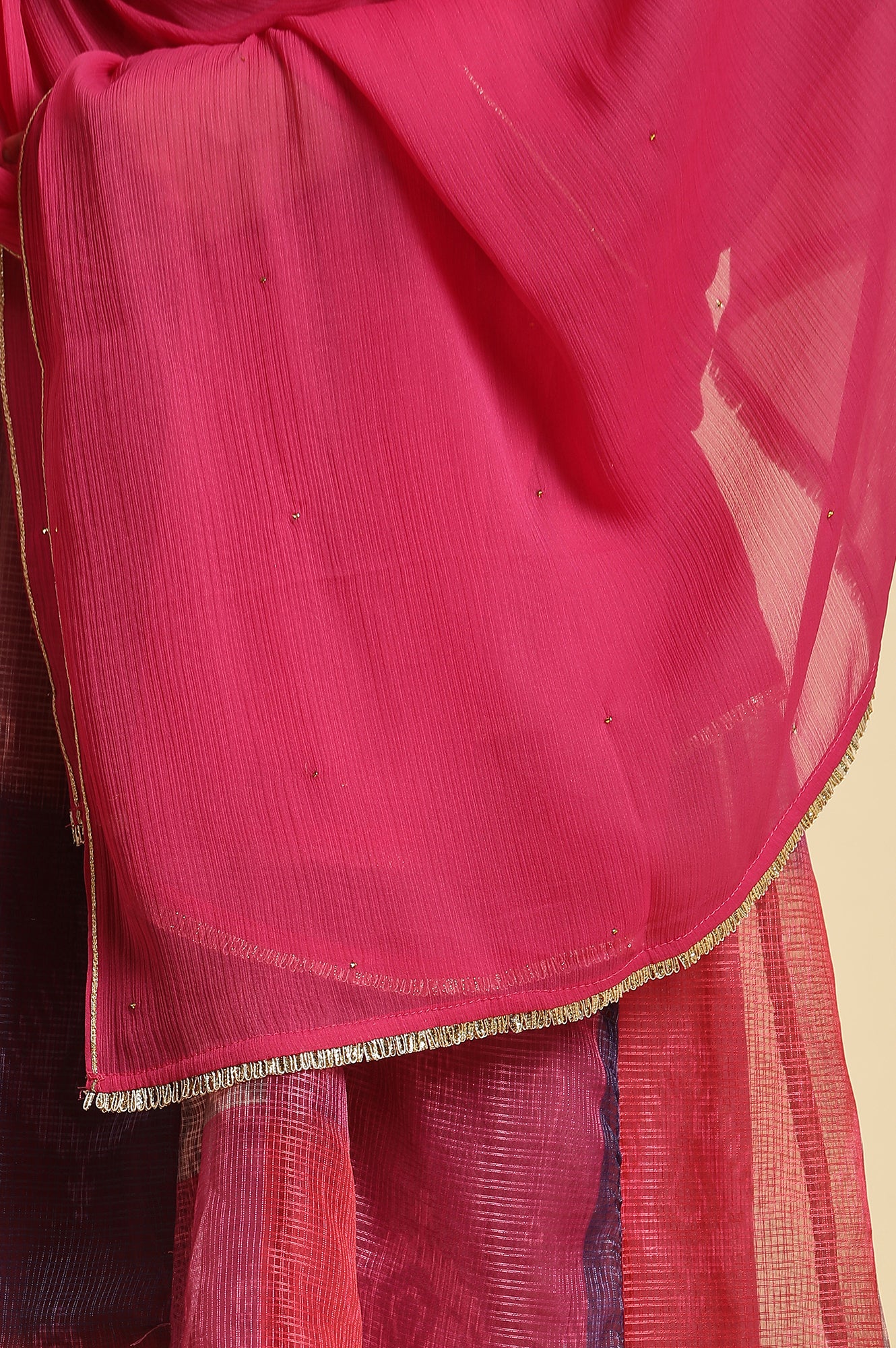 Pink Chiffon Dupatta With Gota Border