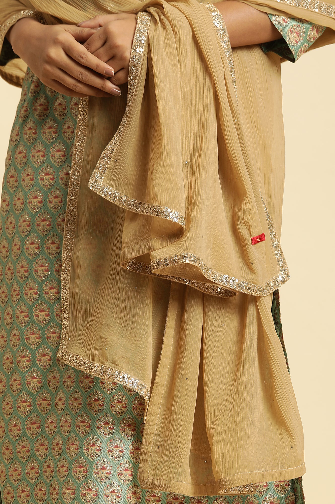 Golden Chiffon Dupatta With Sequin Border