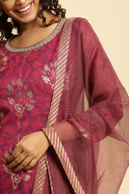 Purple Organza Dupatta With Printed Border