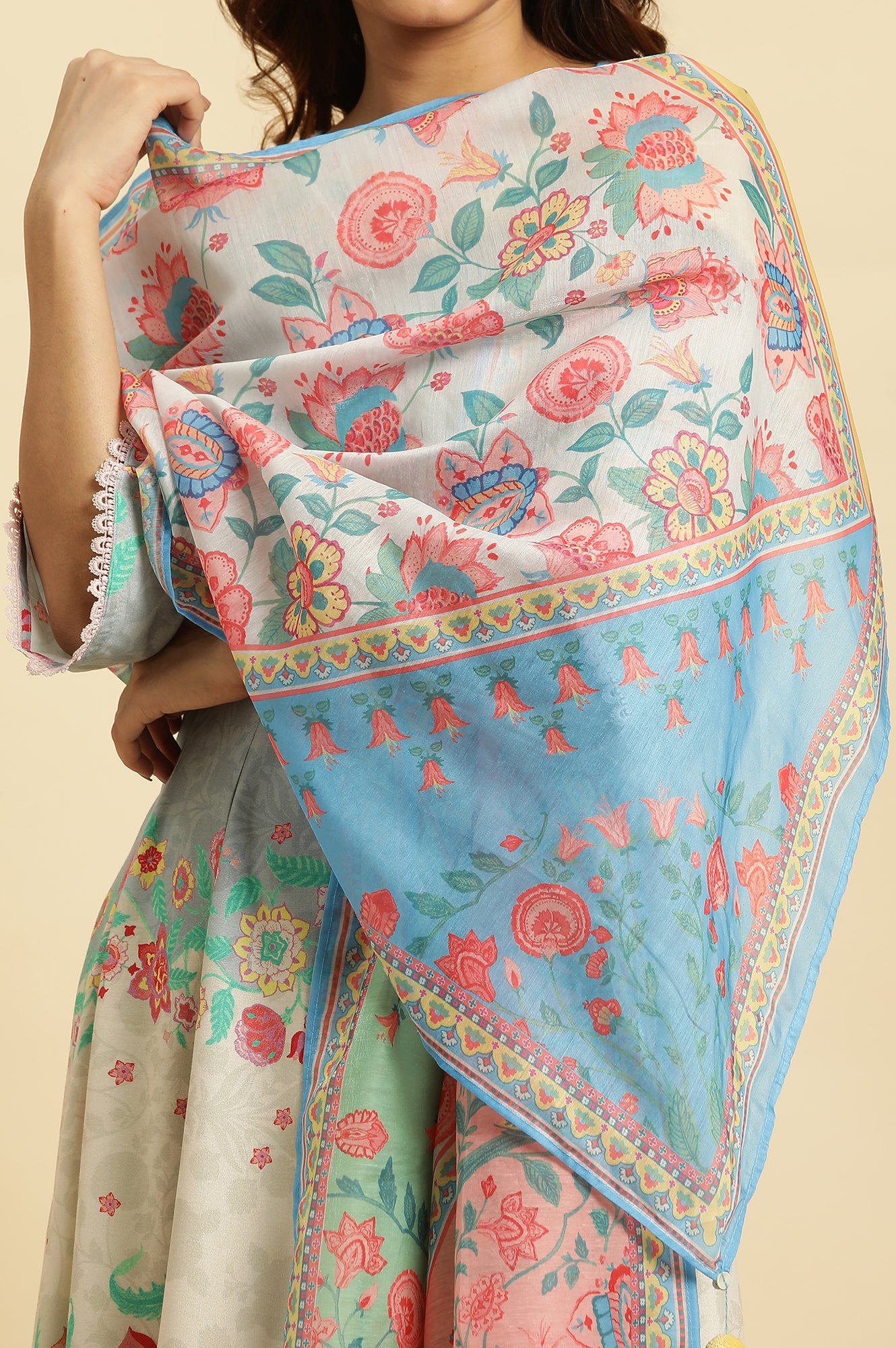 Multi-Coloured Printed Chanderi Dupatta With Tassels