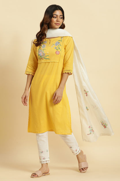 Ecru Kota Floral Embroidered Dupatta