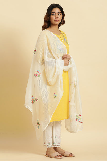 Ecru Kota Floral Embroidered Dupatta