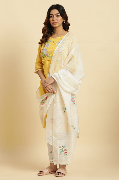 Ecru Kota Floral Embroidered Dupatta