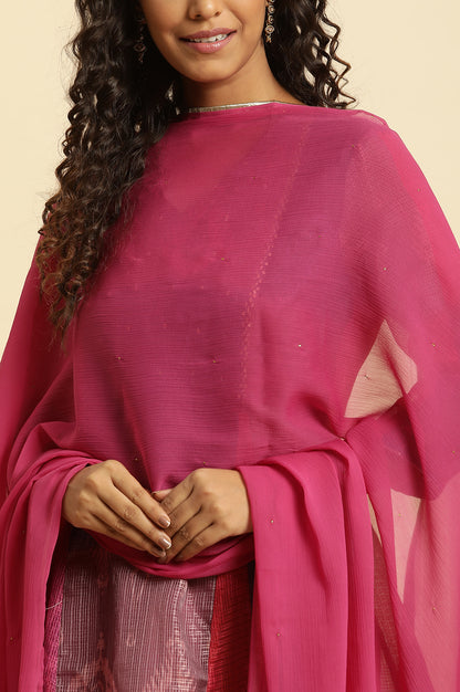 Pink Chiffon Dupatta With Golden Mukaish Highlight