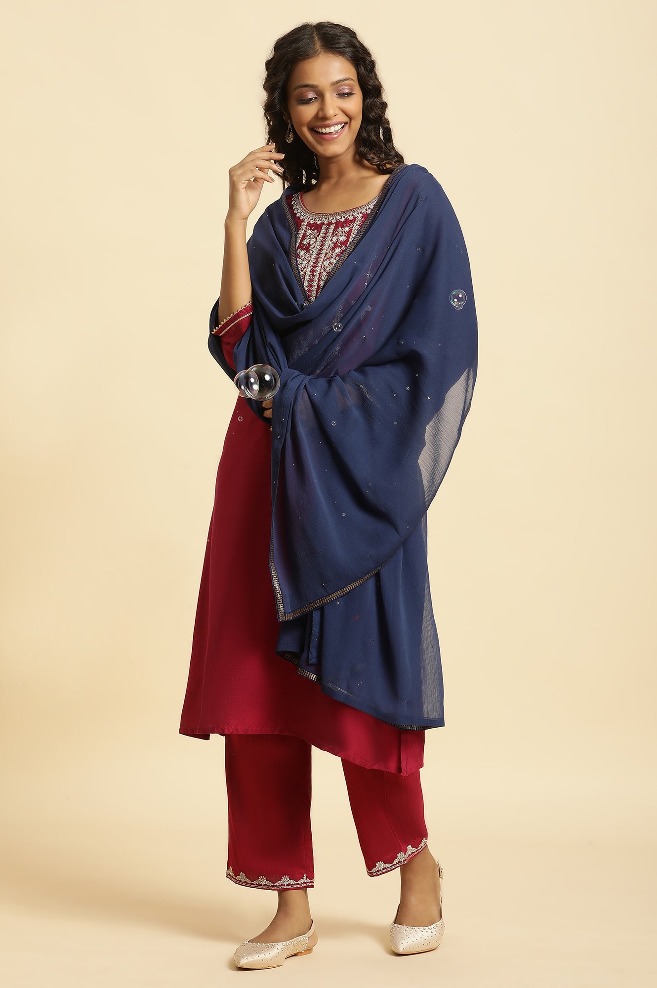 Blue Chiffon Mukaish Dupatta