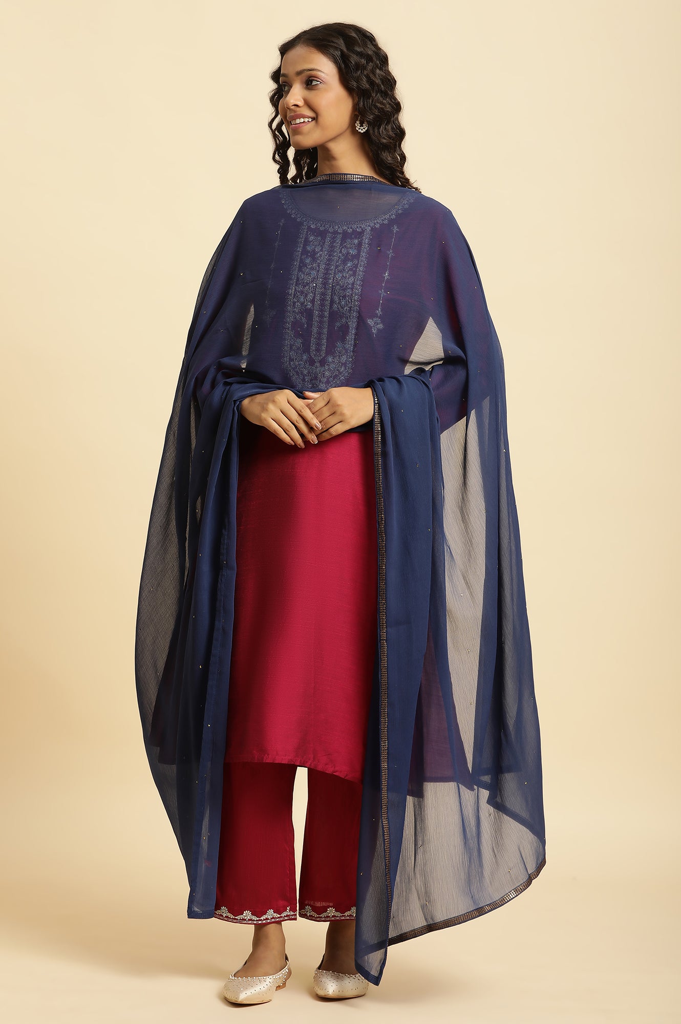 Blue Chiffon Mukaish Dupatta