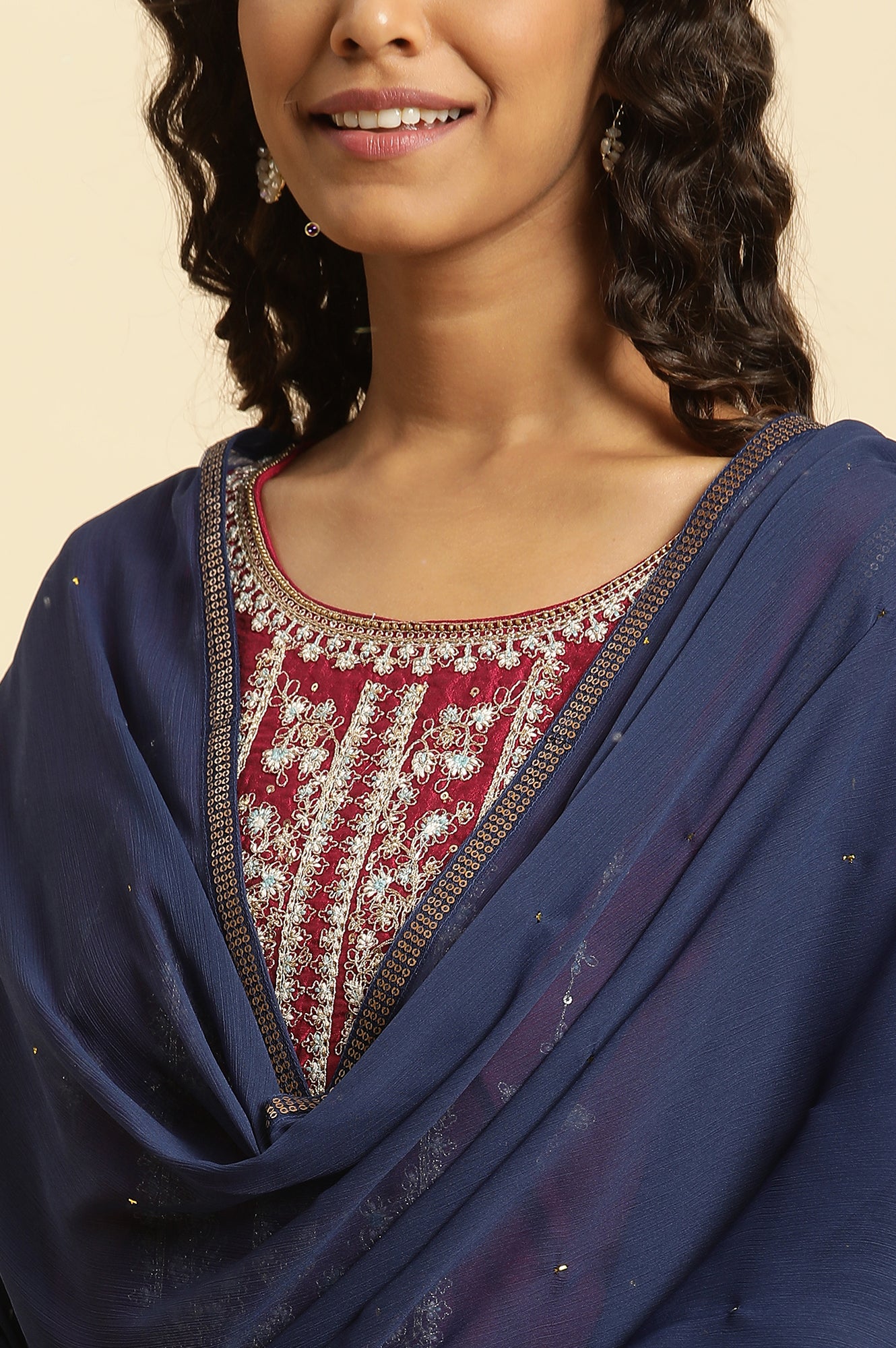 Blue Chiffon Mukaish Dupatta