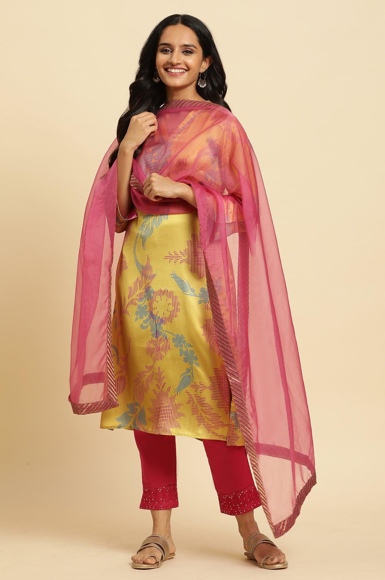 Pink Organza Dupatta With Zari Border - wforwoman