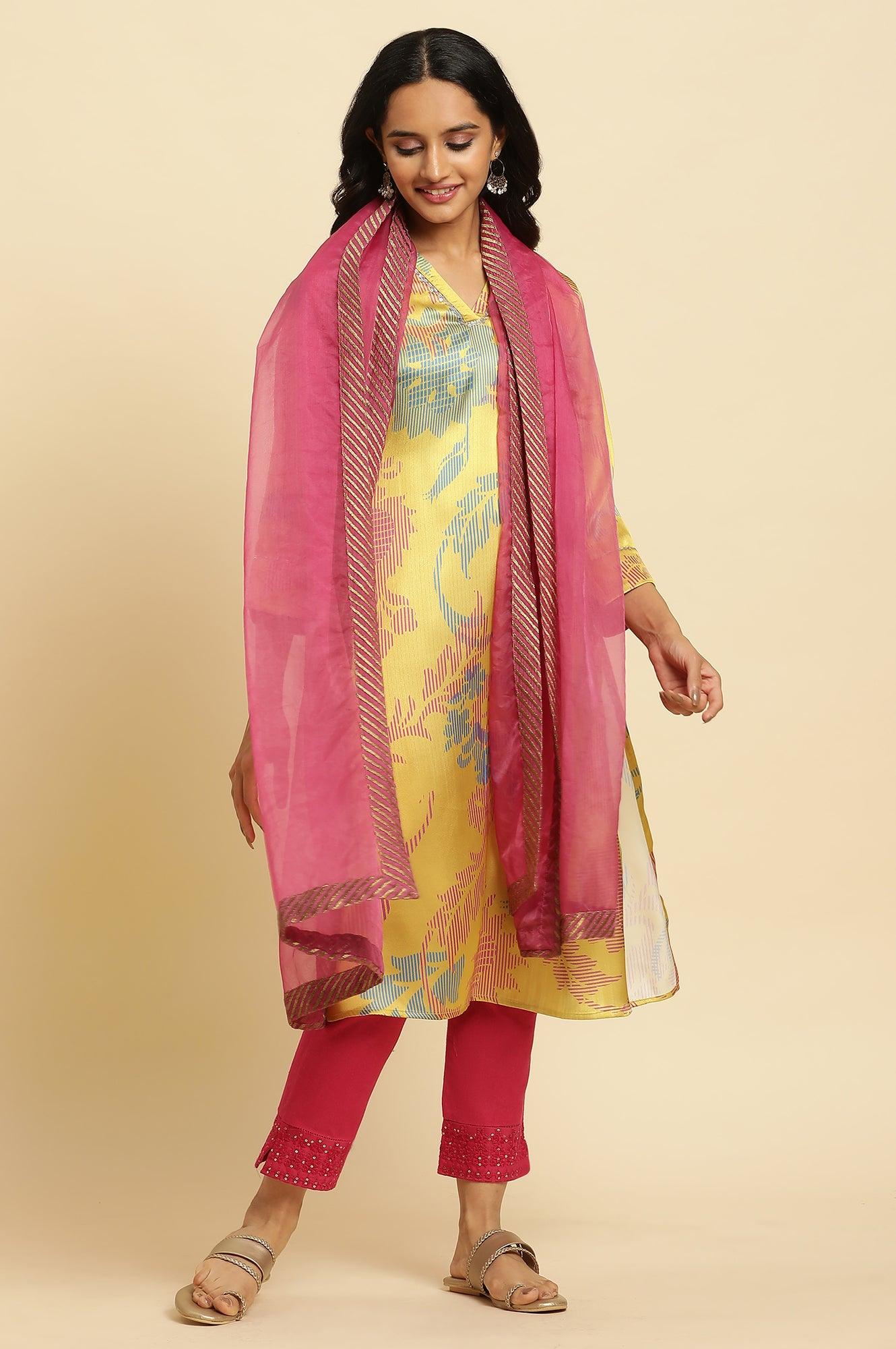 Pink Organza Dupatta With Zari Border - wforwoman