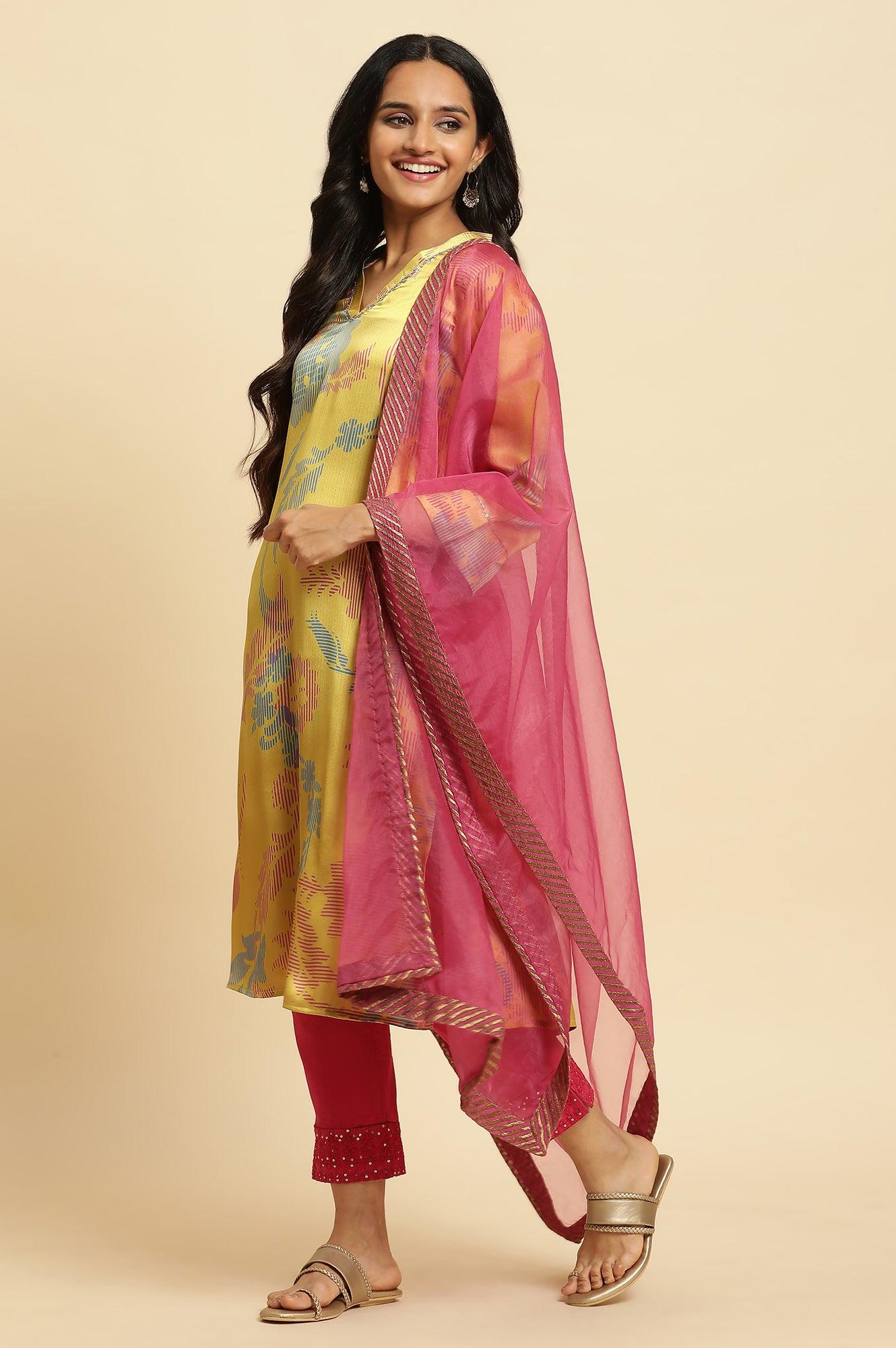 Pink Organza Dupatta With Zari Border - wforwoman