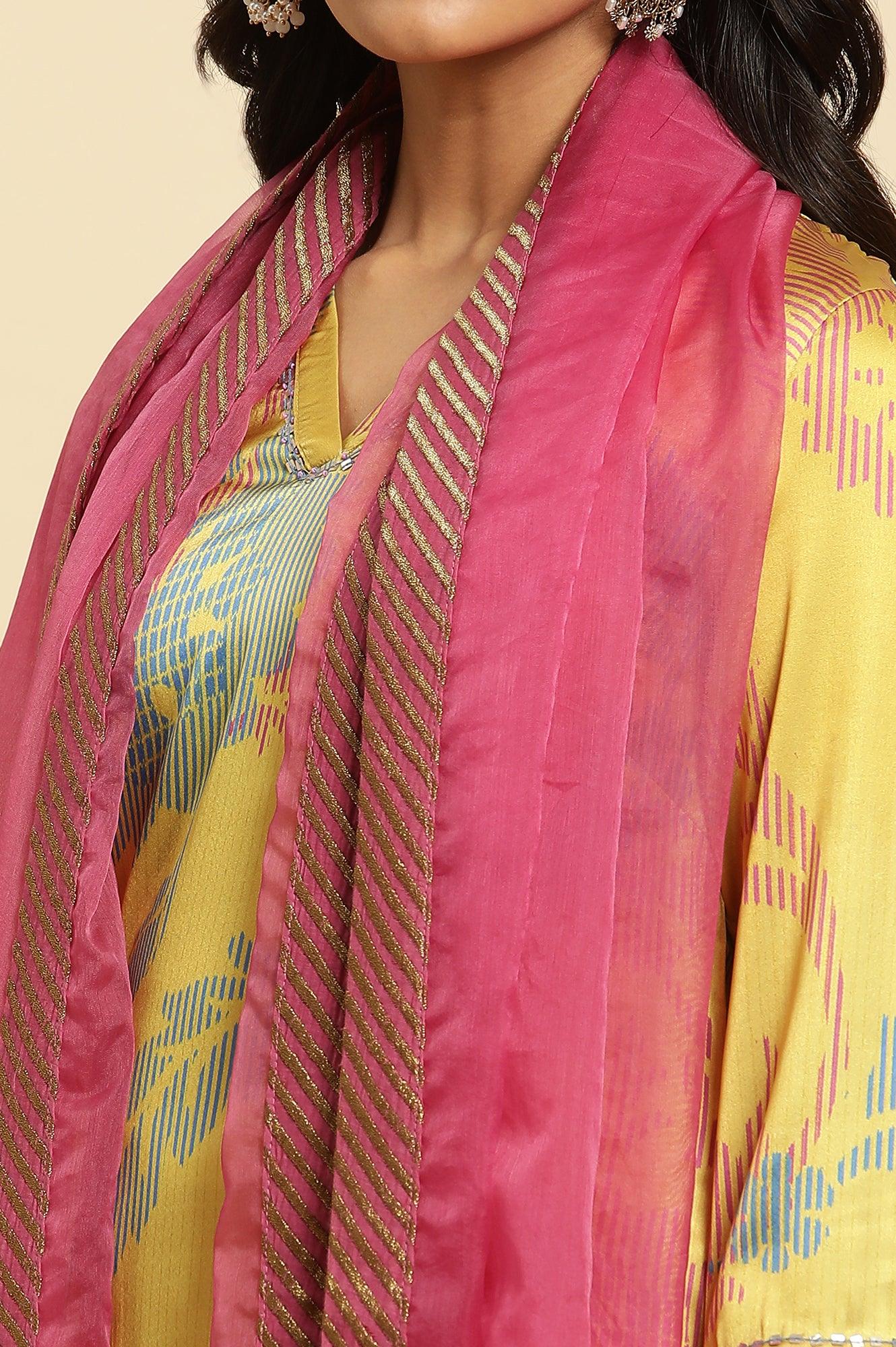 Pink Organza Dupatta With Zari Border - wforwoman