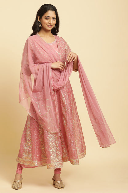 Pink Mesh Gota Patti Dupatta