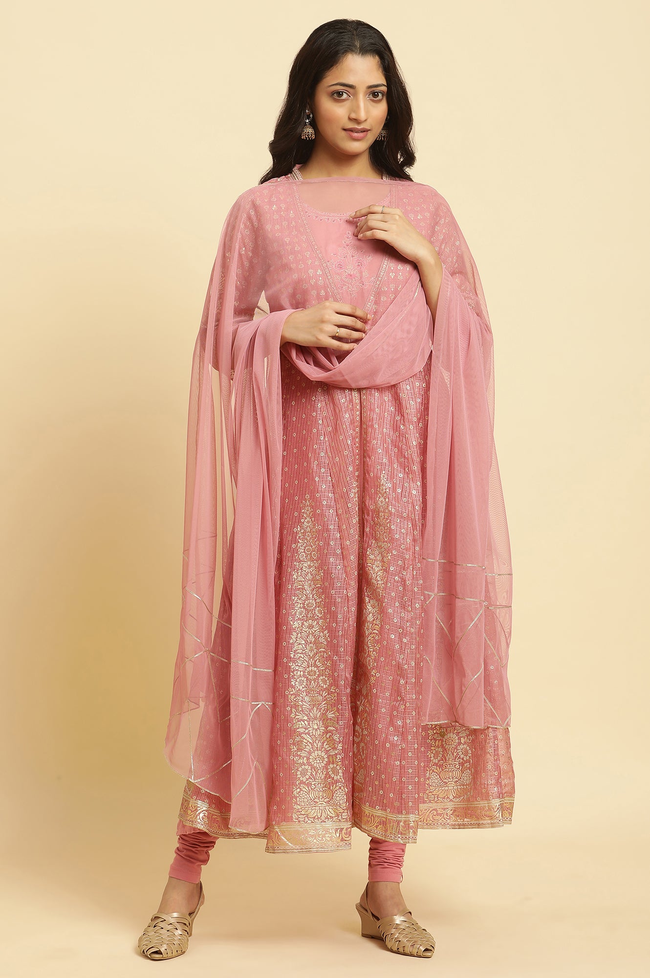 Pink Mesh Gota Patti Dupatta