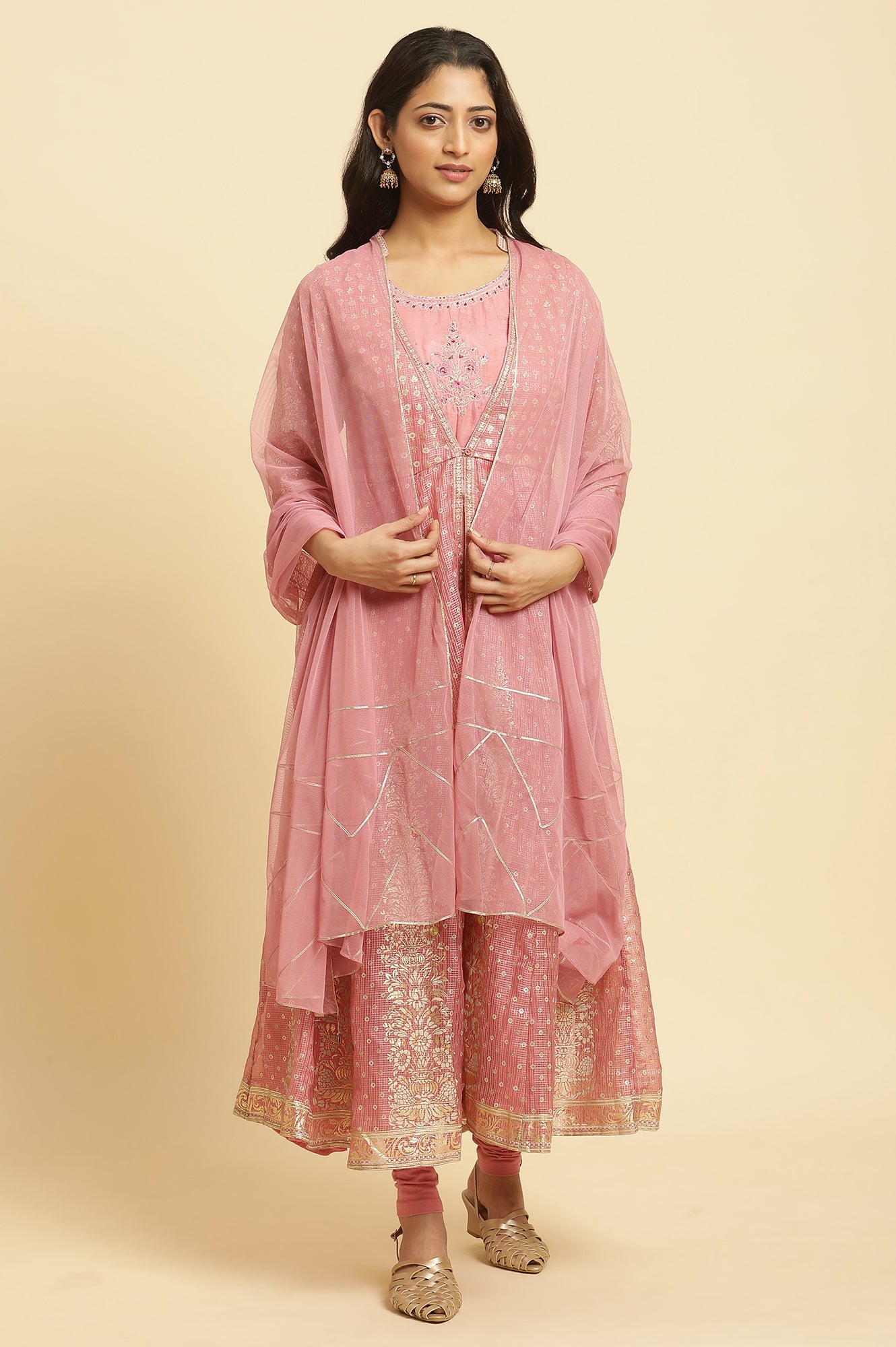 Pink Mesh Gota Patti Dupatta