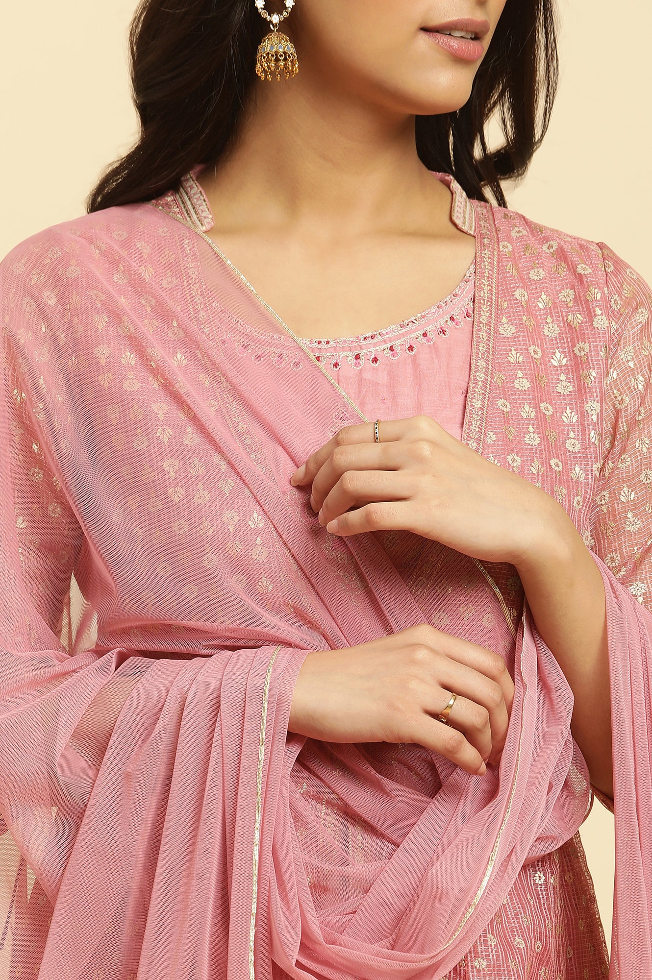 Pink Mesh Gota Patti Dupatta