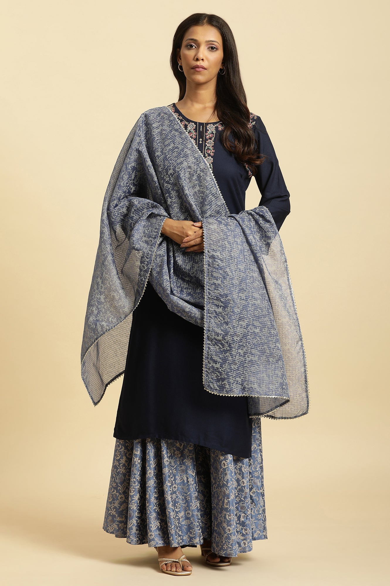 Blue Printed Kota Dupatta