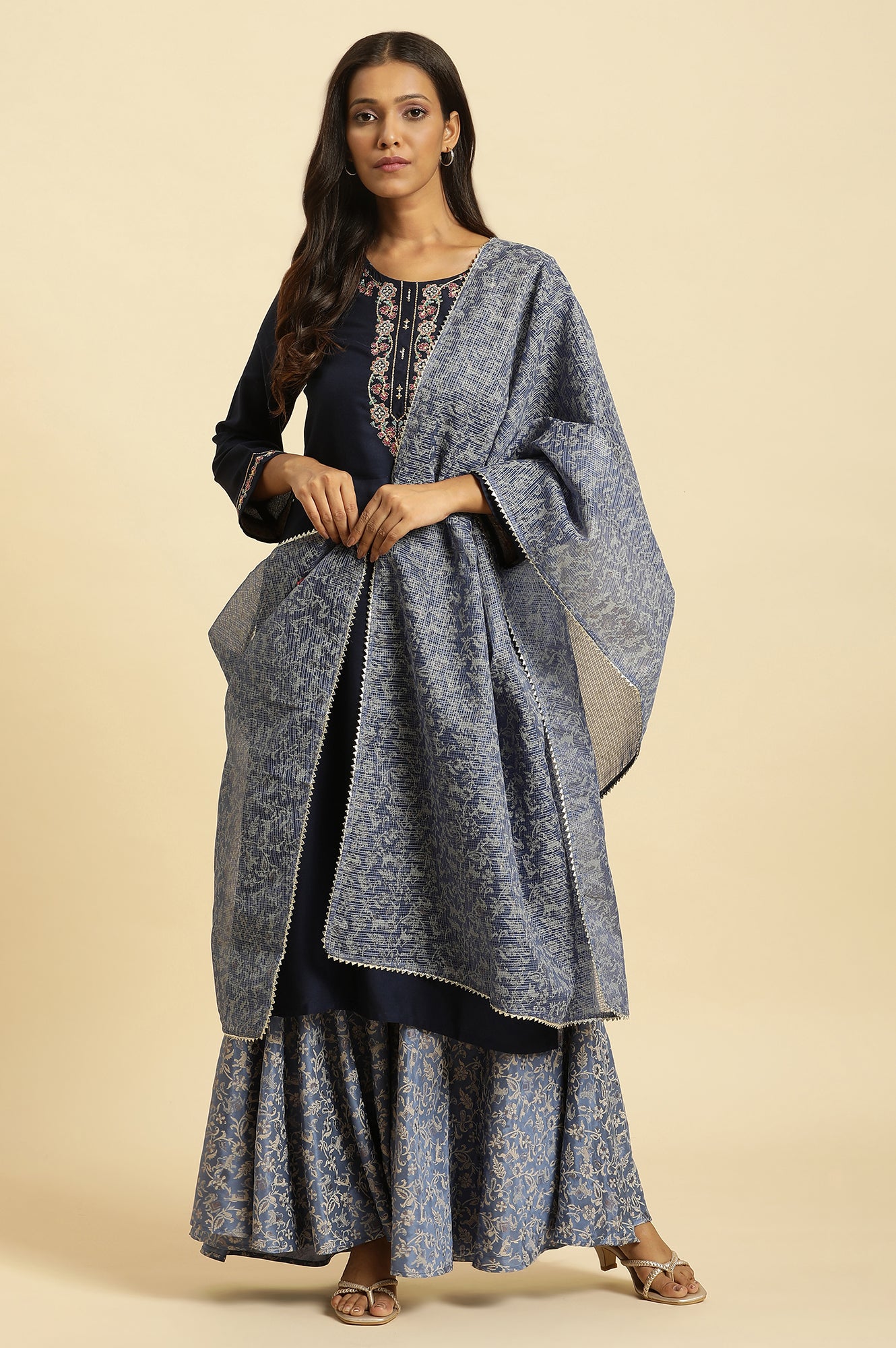 Blue Printed Kota Dupatta