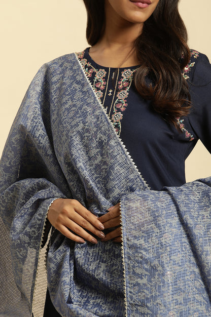 Blue Printed Kota Dupatta