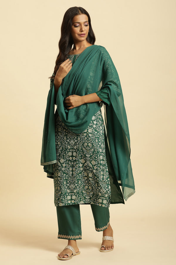 Green Mukesh Chiffon Dupatta with Prince Lace Border