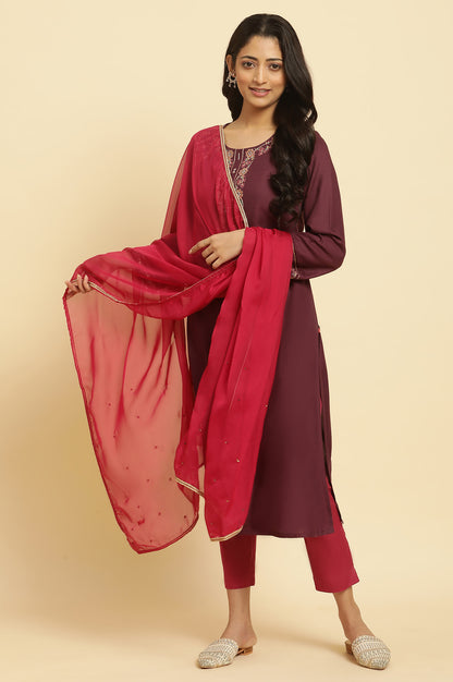 Maroon Chiffion Embellished Festivr Dupatta