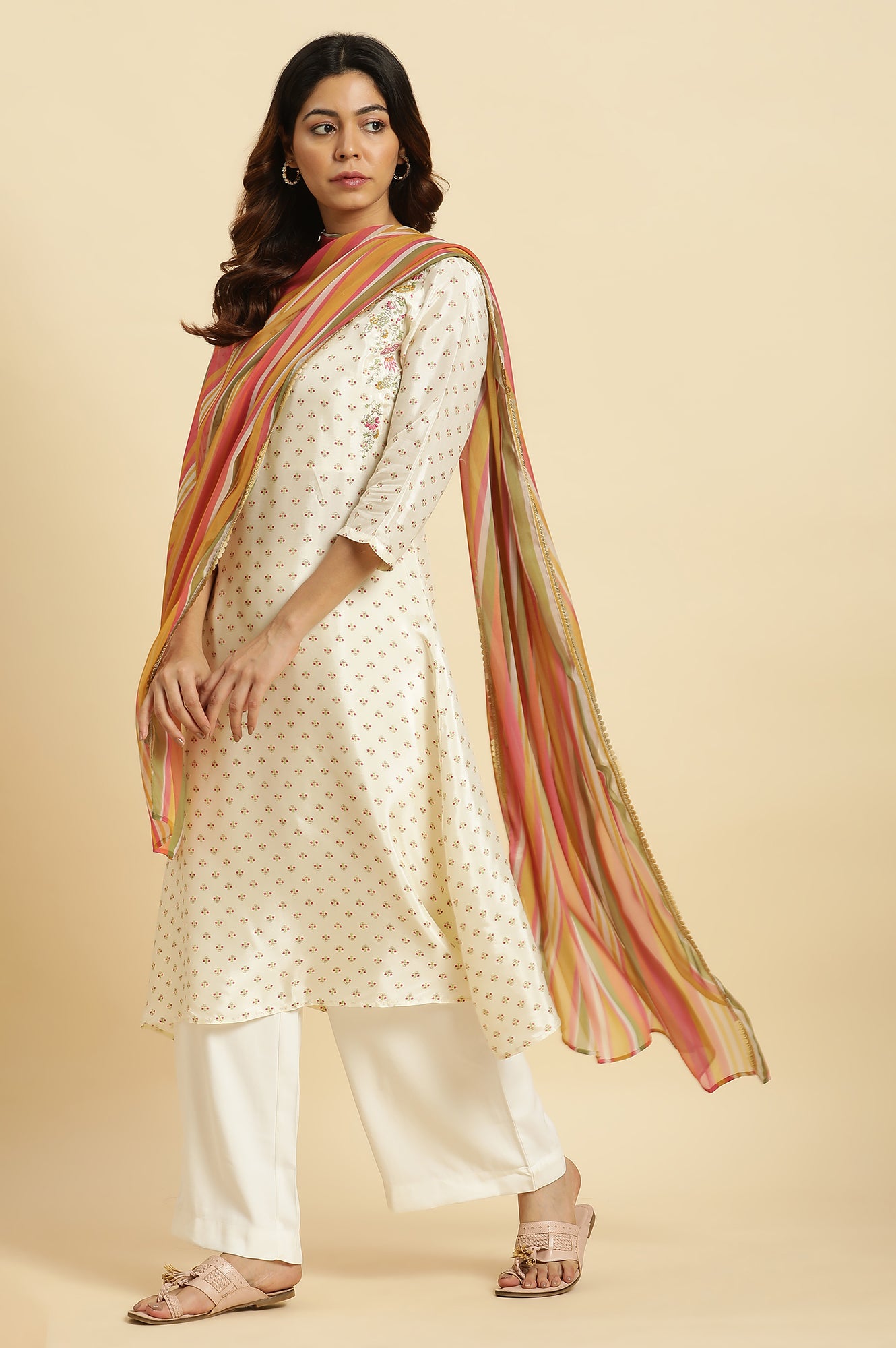 Multi-Coloured Striped Chiffon Dupatta