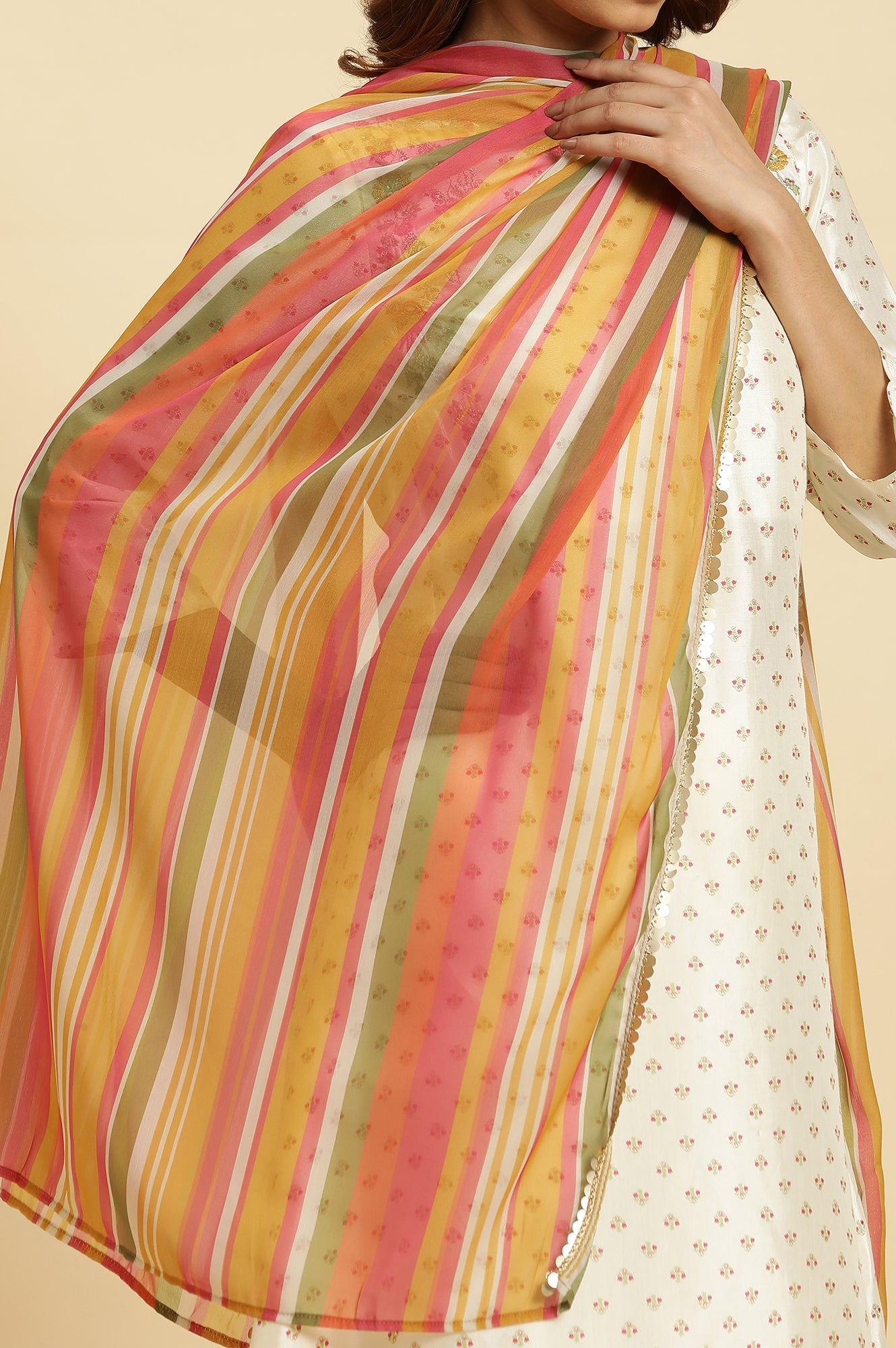 Multi-Coloured Striped Chiffon Dupatta