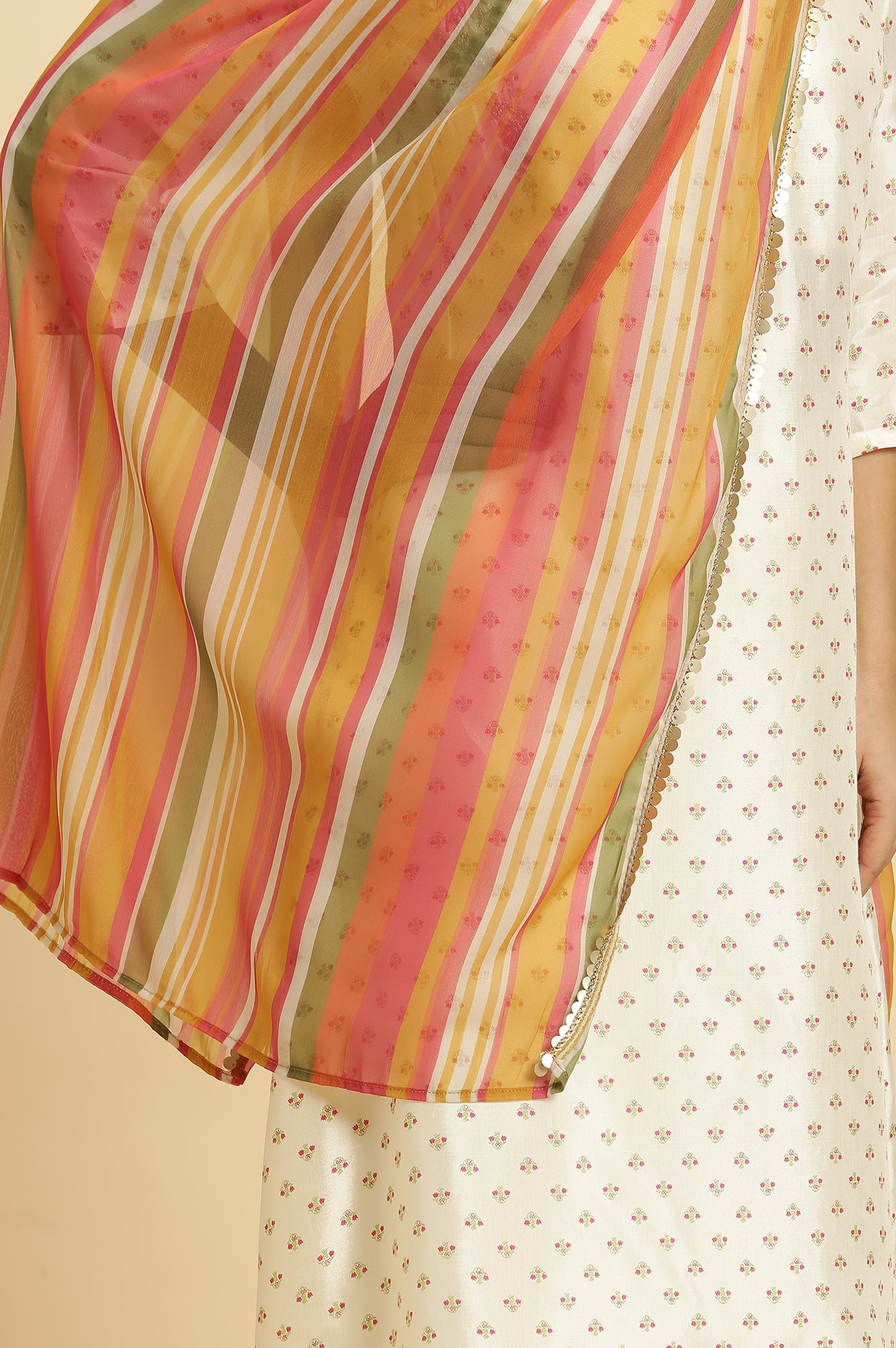 Multi-Coloured Striped Chiffon Dupatta