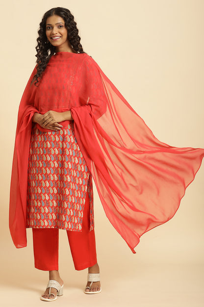 Red Chiffon Dupatta With Mukaish Detail