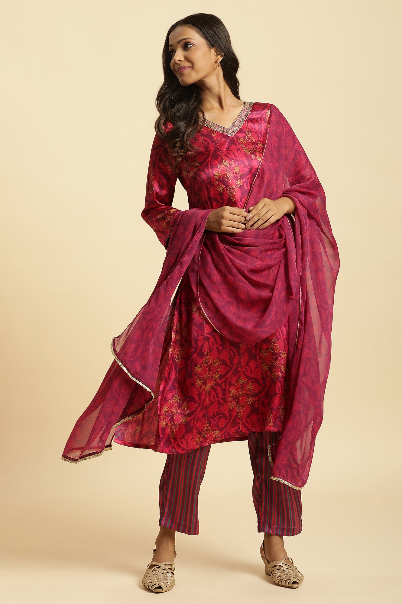 Purple Chiffon Floral Printed Dupatta