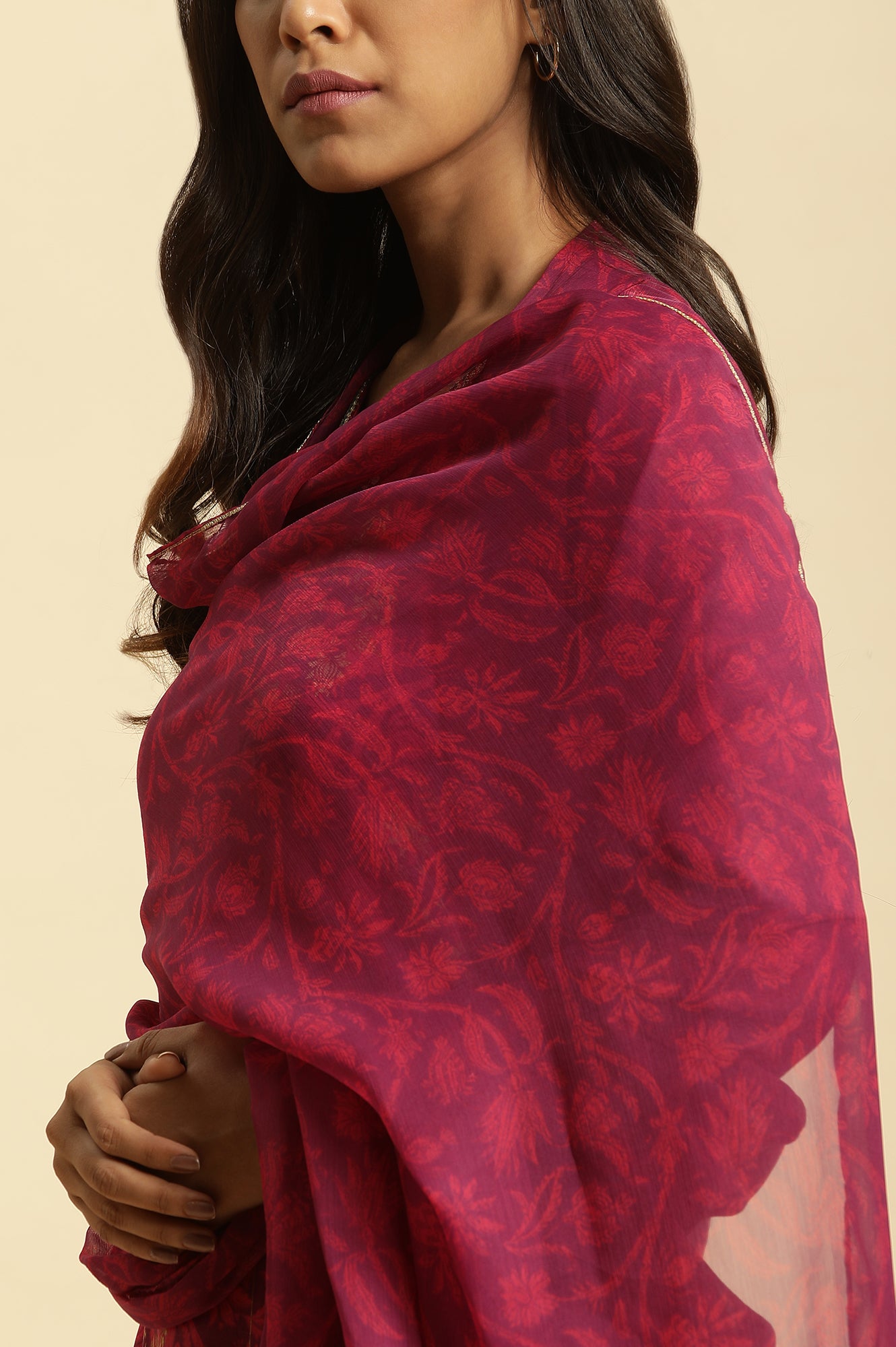 Purple Chiffon Floral Printed Dupatta