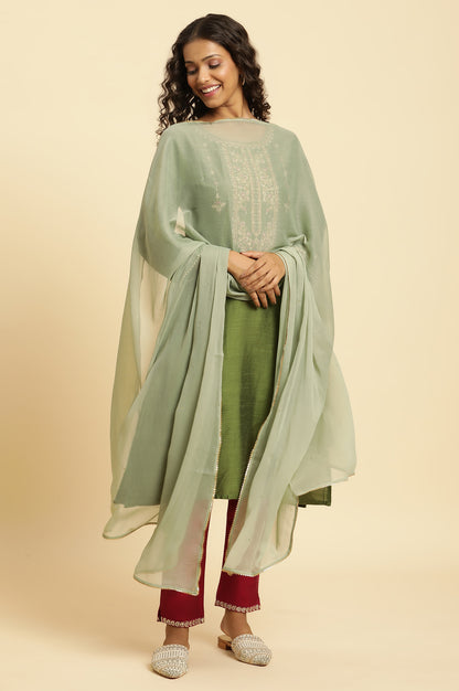 Green Solid Chiffon Dupatta With Gotta Border