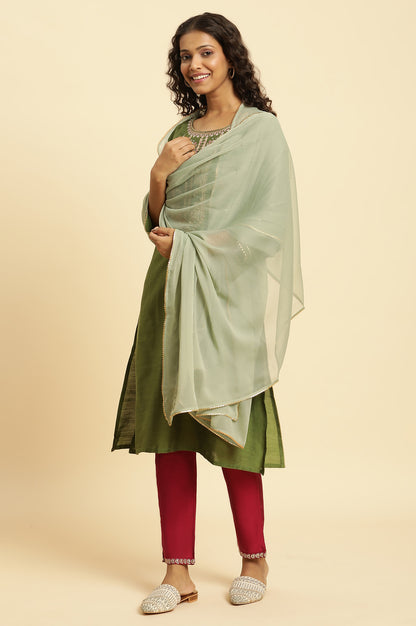 Green Solid Chiffon Dupatta With Gotta Border