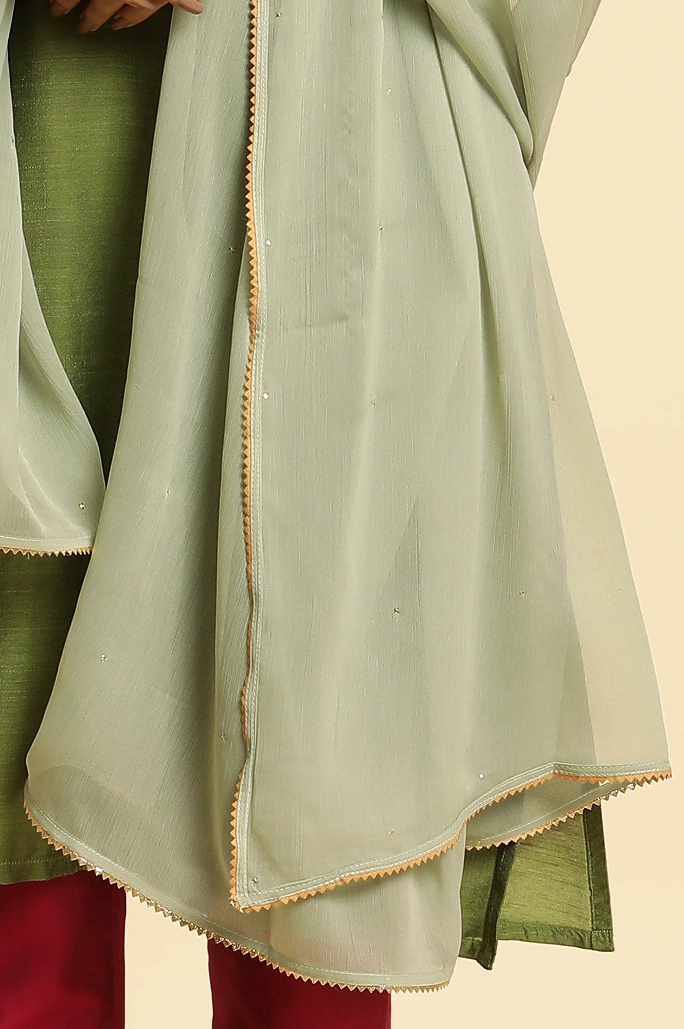 Green Solid Chiffon Dupatta With Gotta Border