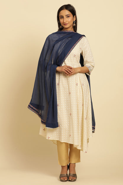 Blue Chiffon Dupatta With Printed Border